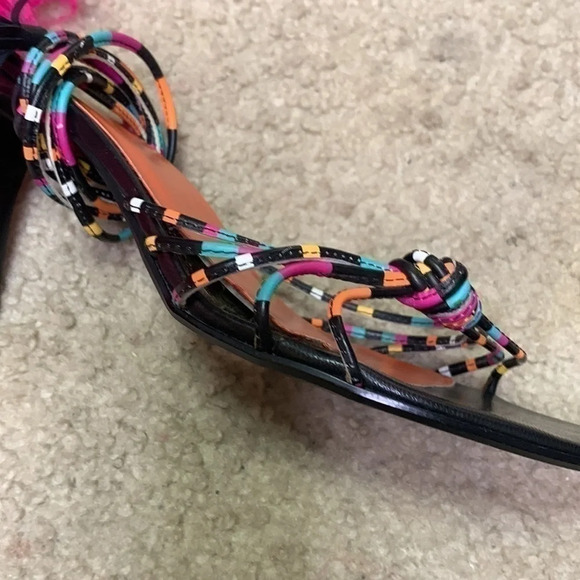 "Size 9 Colin Stuart Lace-Up Leather Strap Sandals: Black Multi-Color - Trendy - Picture 7 of 12